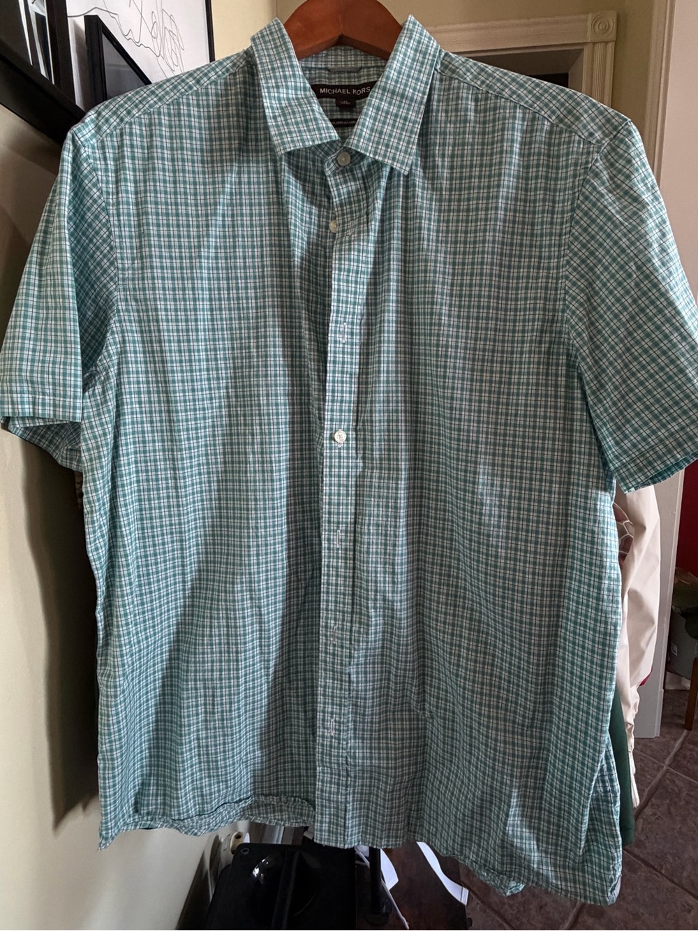 Michael Kors Men’s Plaid Short Sleeve Button Down Shirt XL